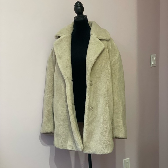 & Other Stories- Oversized Buttoned Warm Faux Fur Tan Teddy Coat Winter Size 8 - Picture 8 of 8